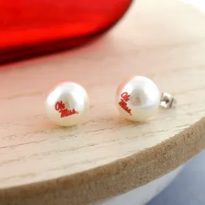 Mississippi Logo Pearl Stud Earrings