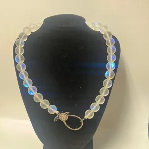 Moonstone Bead Necklace with Gunmetal Pave Clasp