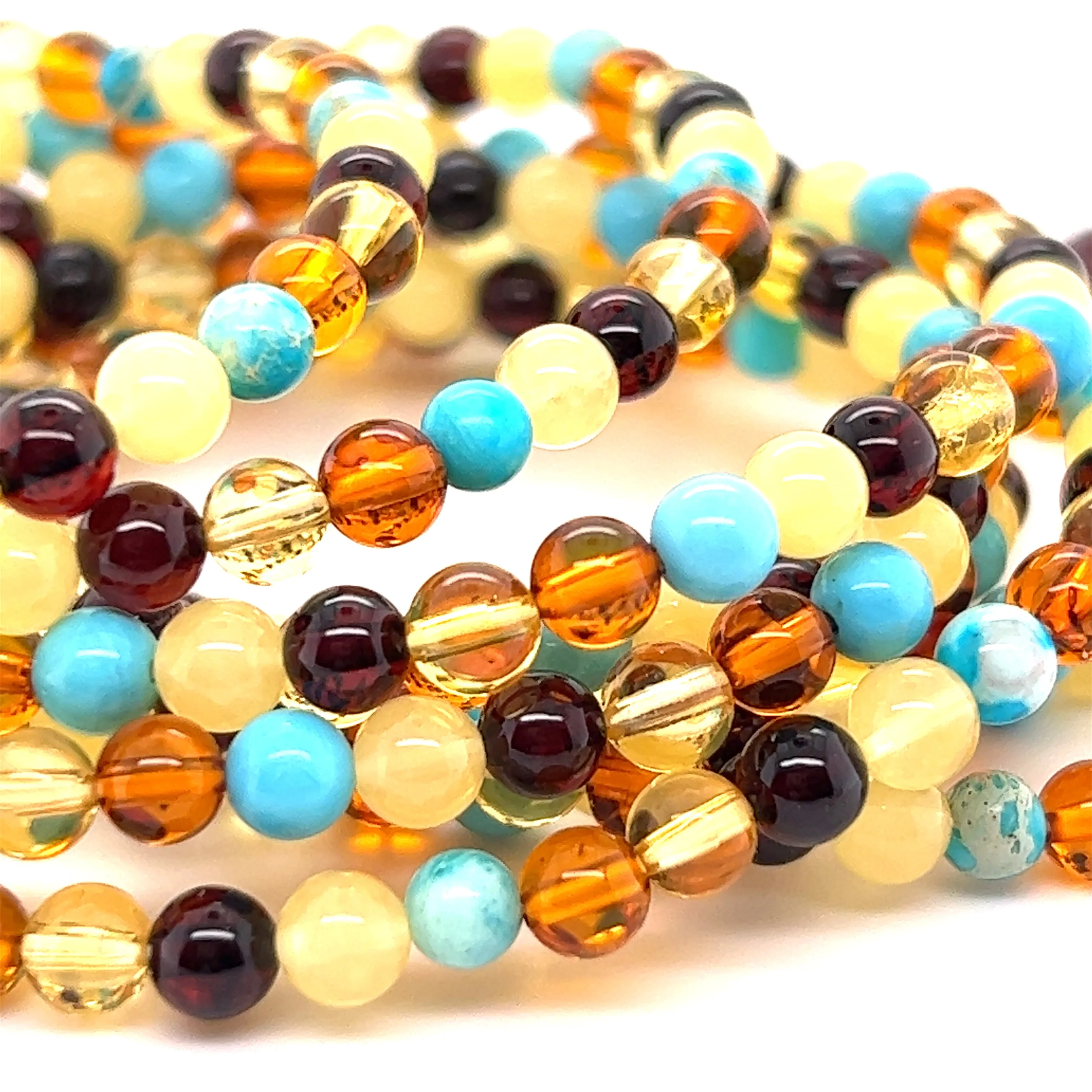 Multicolored Amber Beaded Bracelet with Turquoise