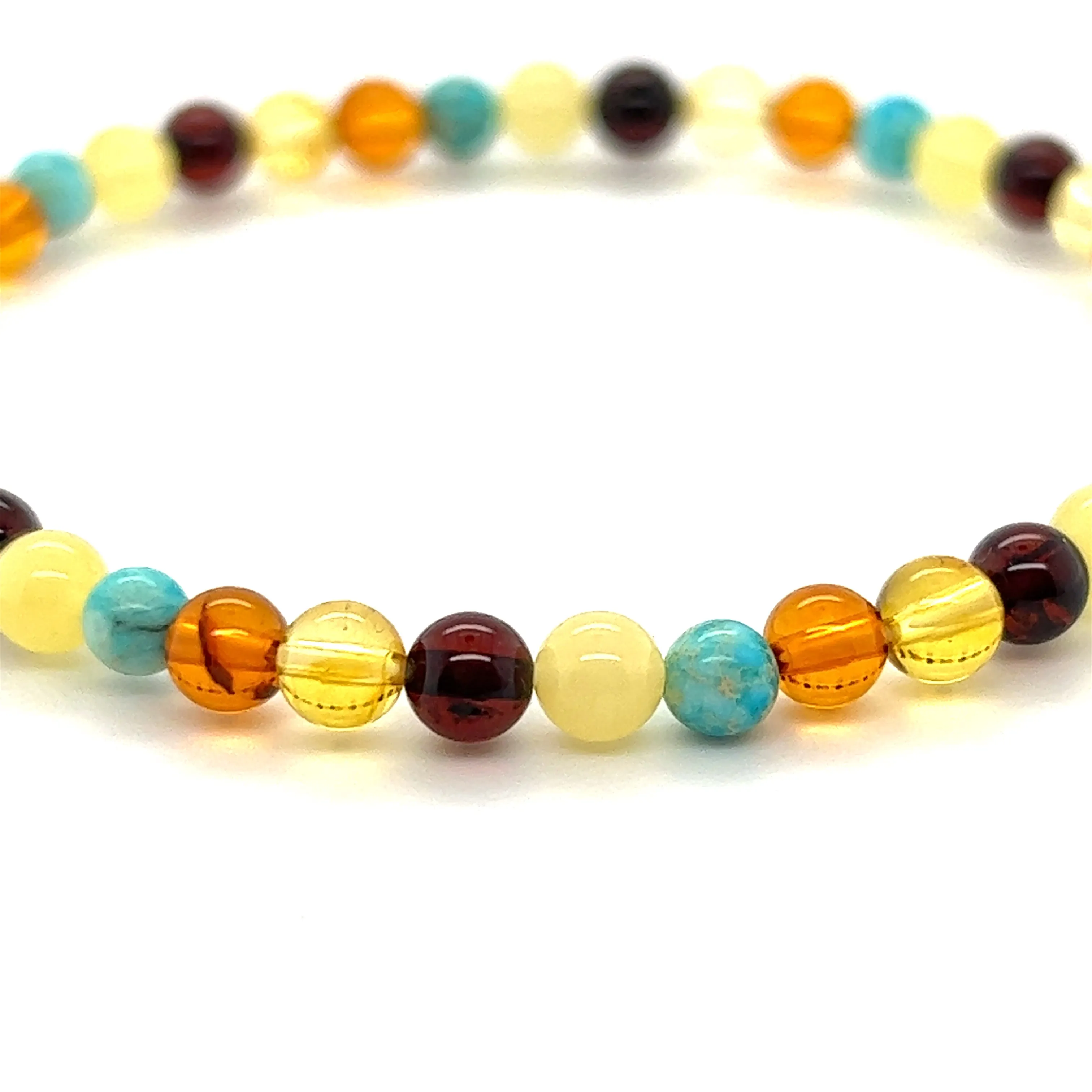 Multicolored Amber Beaded Bracelet with Turquoise