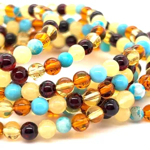 Multicolored Amber Beaded Bracelet with Turquoise