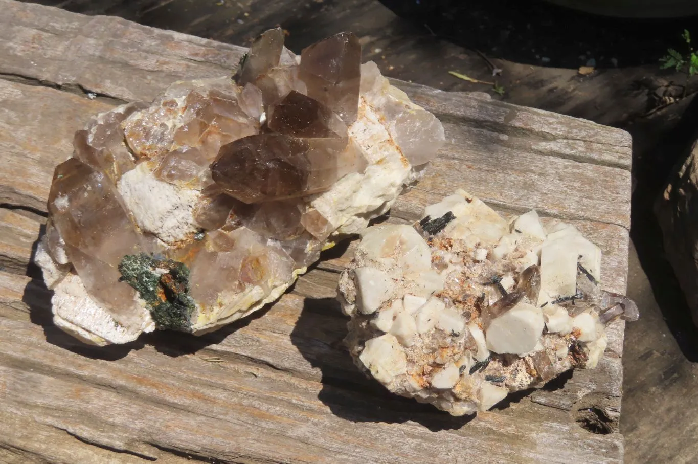 Natural Smokey Quartz On Aegirine Specimens x 2 From Malawi