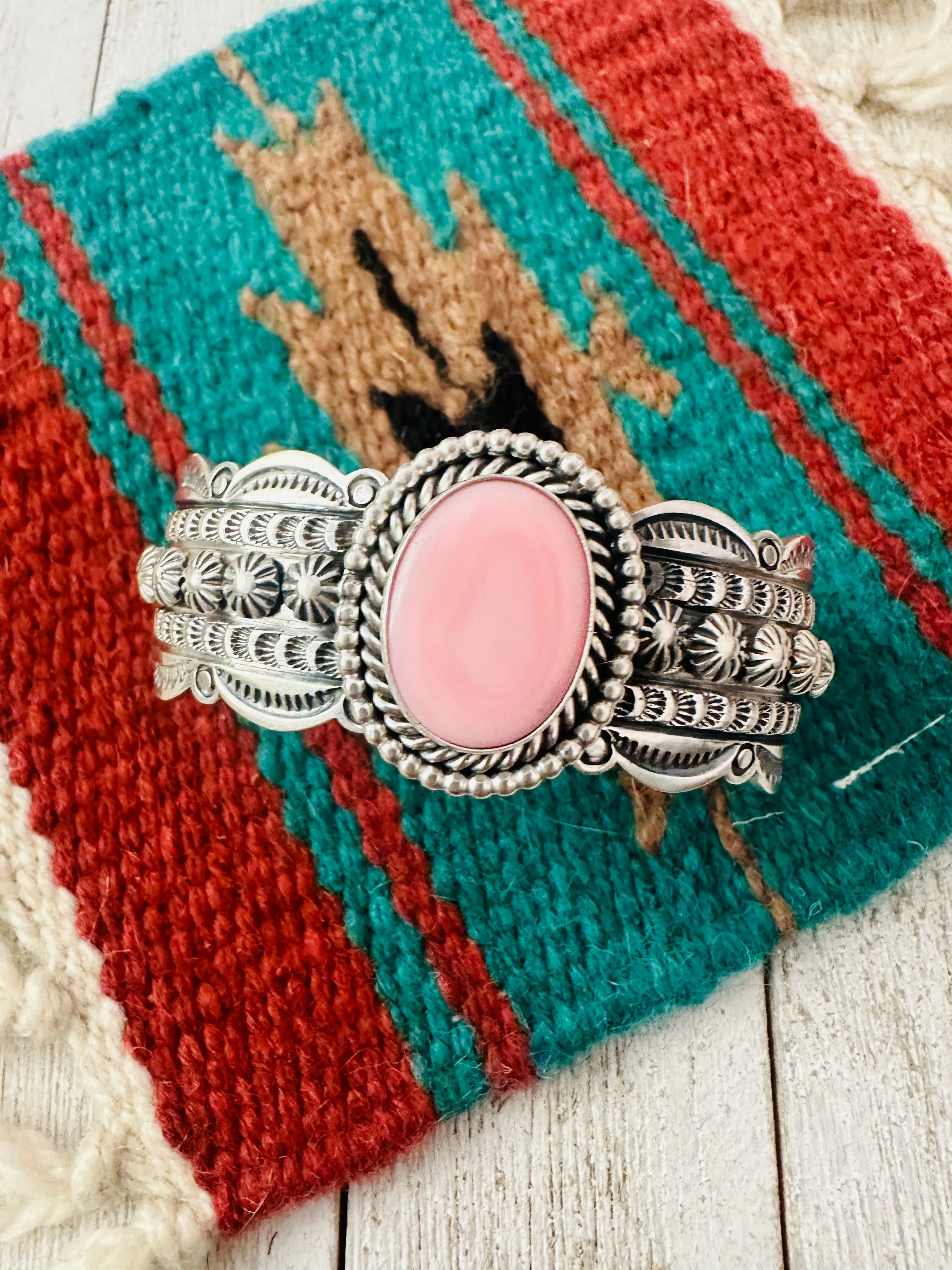 Navajo Queen Pink Conch & Sterling Silver Cuff Bracelet