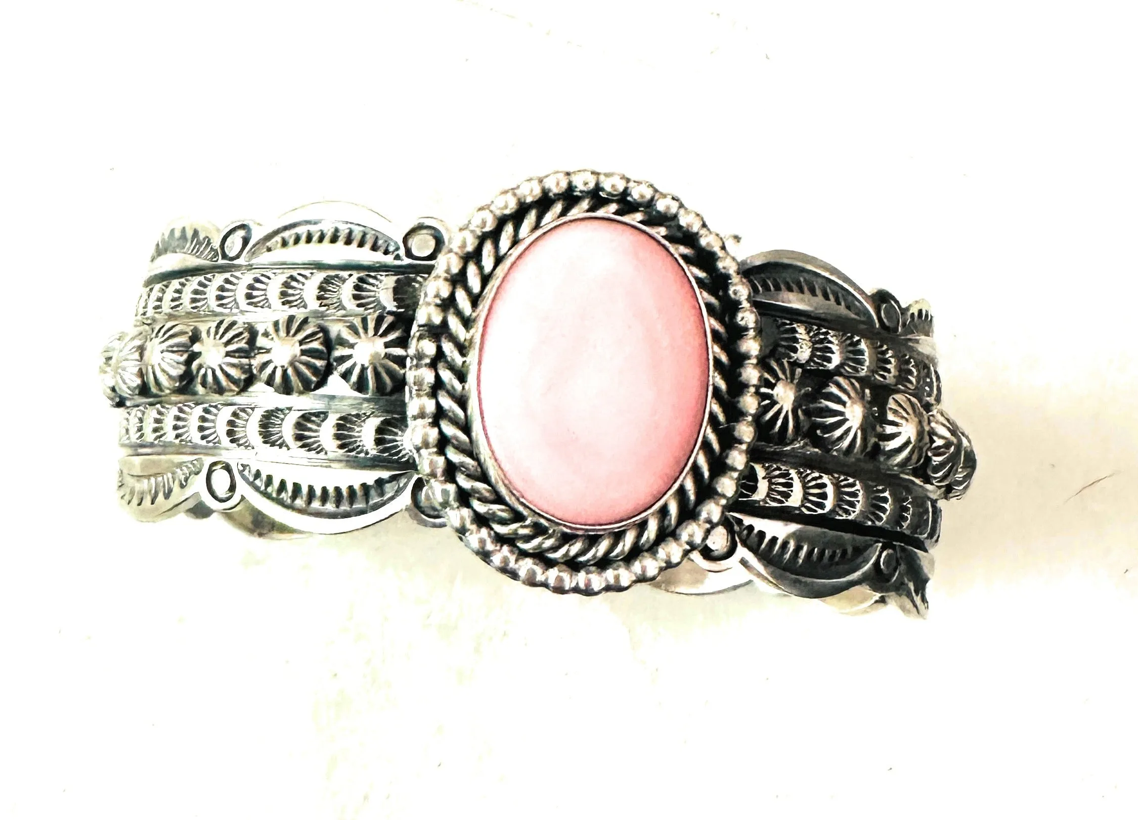 Navajo Queen Pink Conch & Sterling Silver Cuff Bracelet