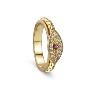 Nazar Gold Fidget Ring with Evil Eye and Pink Tourmaline