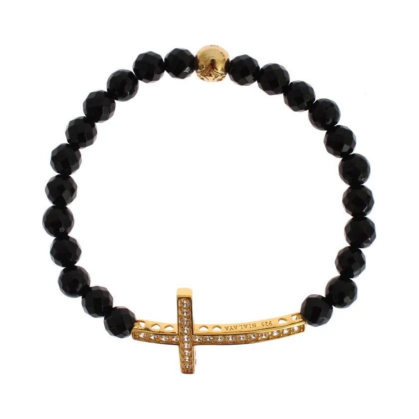 Nialaya Gold Plated Sterling Bracelet with CZ Diamond Cross