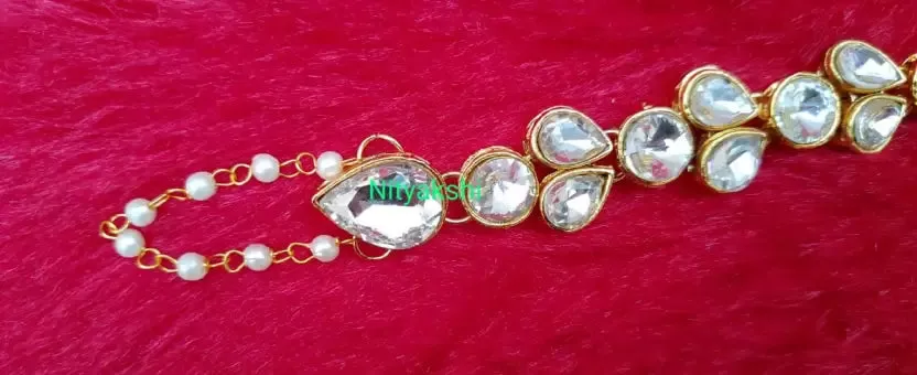 Nityakshi Stone, Alloy, Metal Cubic Zirconia, Crystal Gold-plated Ring Bracelet