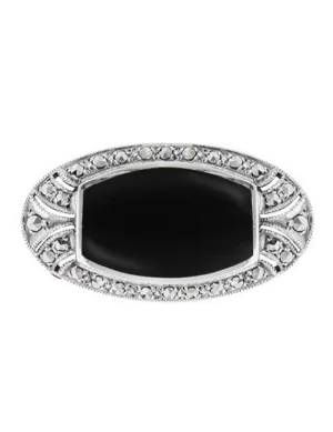 Onxy & Marcasite Oval Brooch