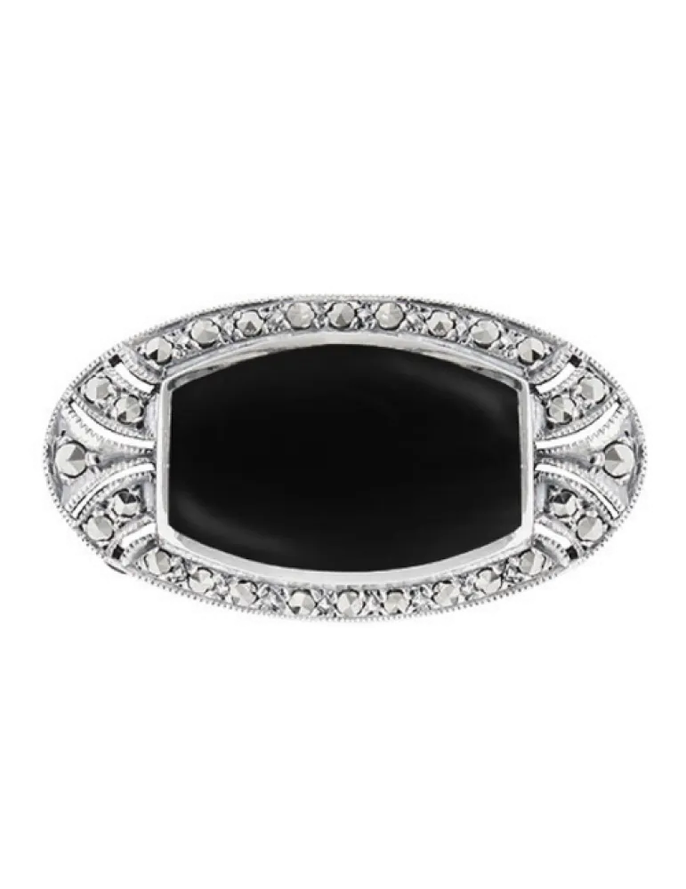 Onxy & Marcasite Oval Brooch