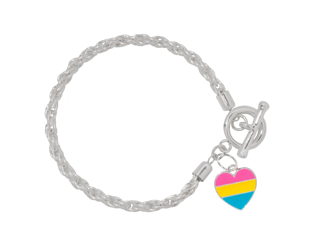 Pansexual LGBTQ Pride Heart Charm Silver Rope Bracelets