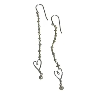 Pearl Long Tiny Heart Earrings