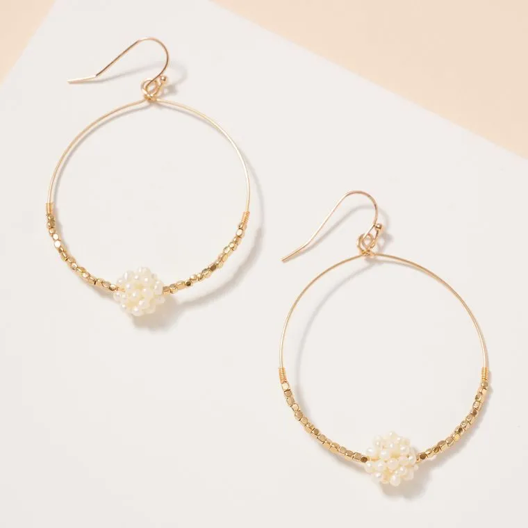 Pearls Wire Metal Hoop Earrings