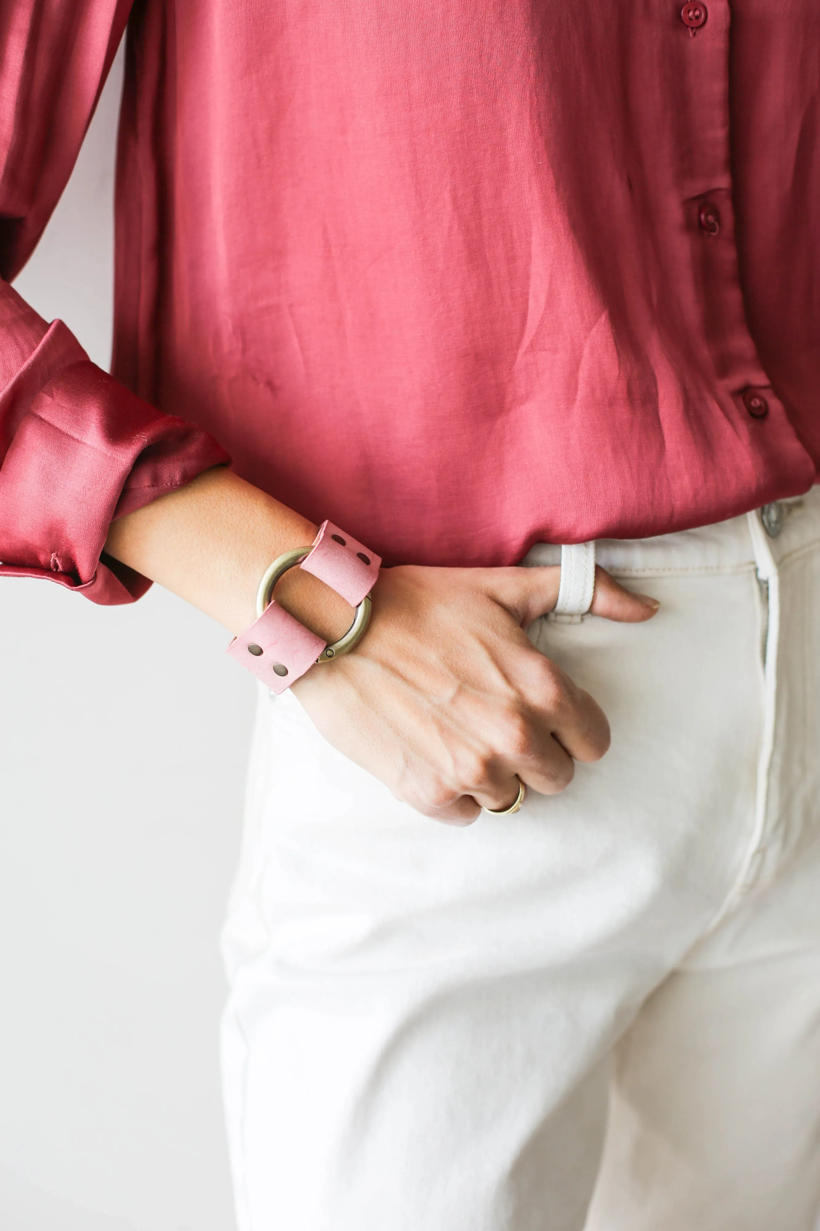 Pink Leather Cuff Bracelet