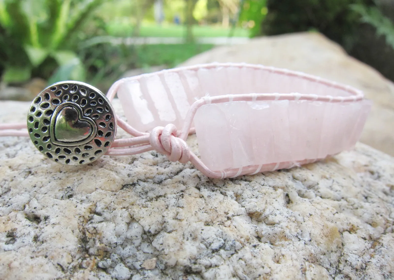 Pink Quartz Tubestone Leather Bracelet - Limited Edition