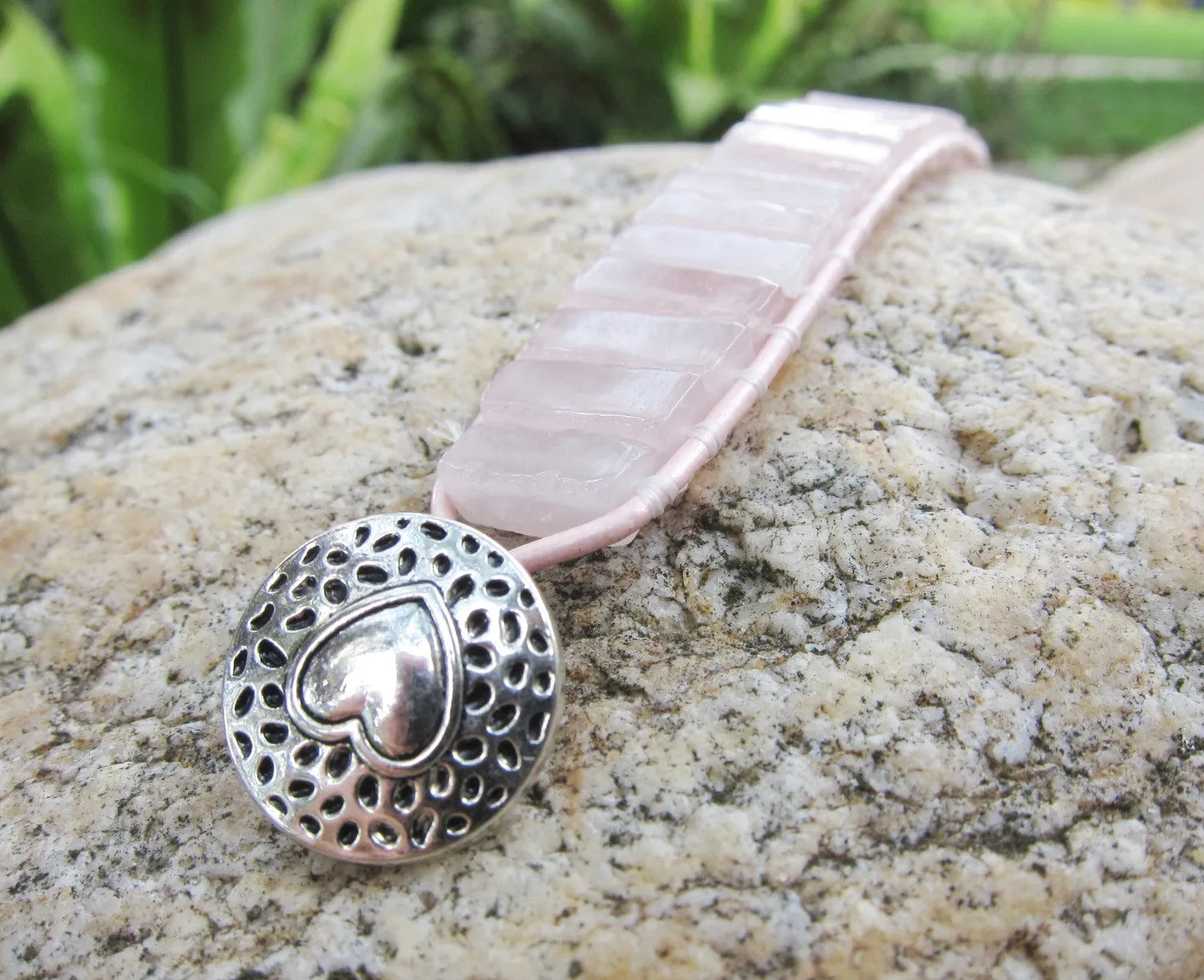 Pink Quartz Tubestone Leather Bracelet - Limited Edition