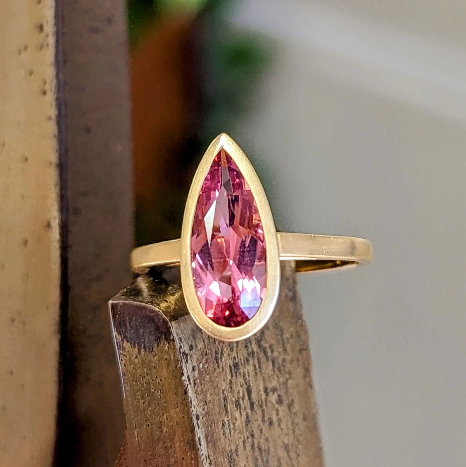 Pink Tourmaline Pear Ring