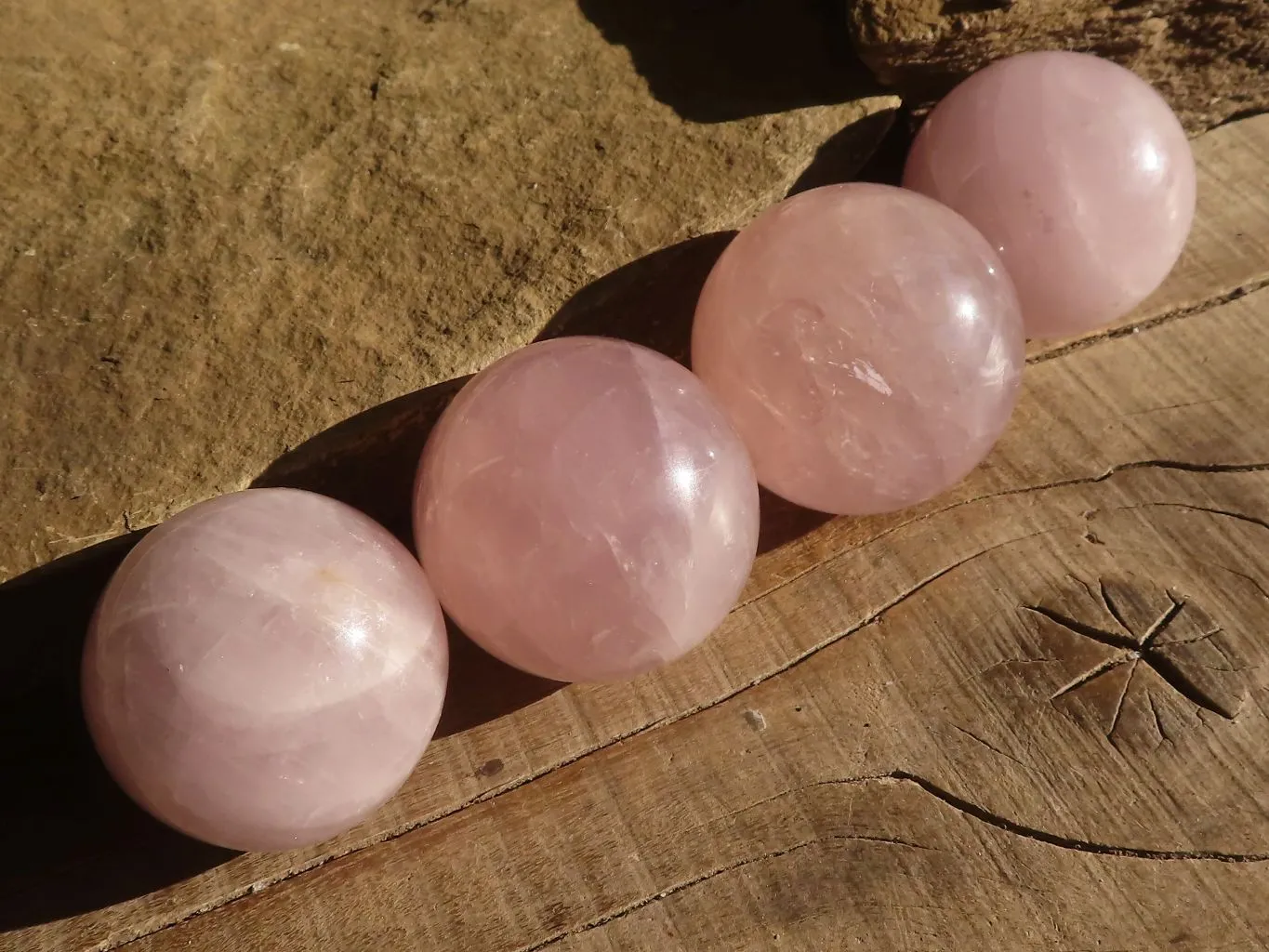 Polished Rare Blue Star Rose Quartz Spheres x 4 From Ambatondrazaka, Madagascar