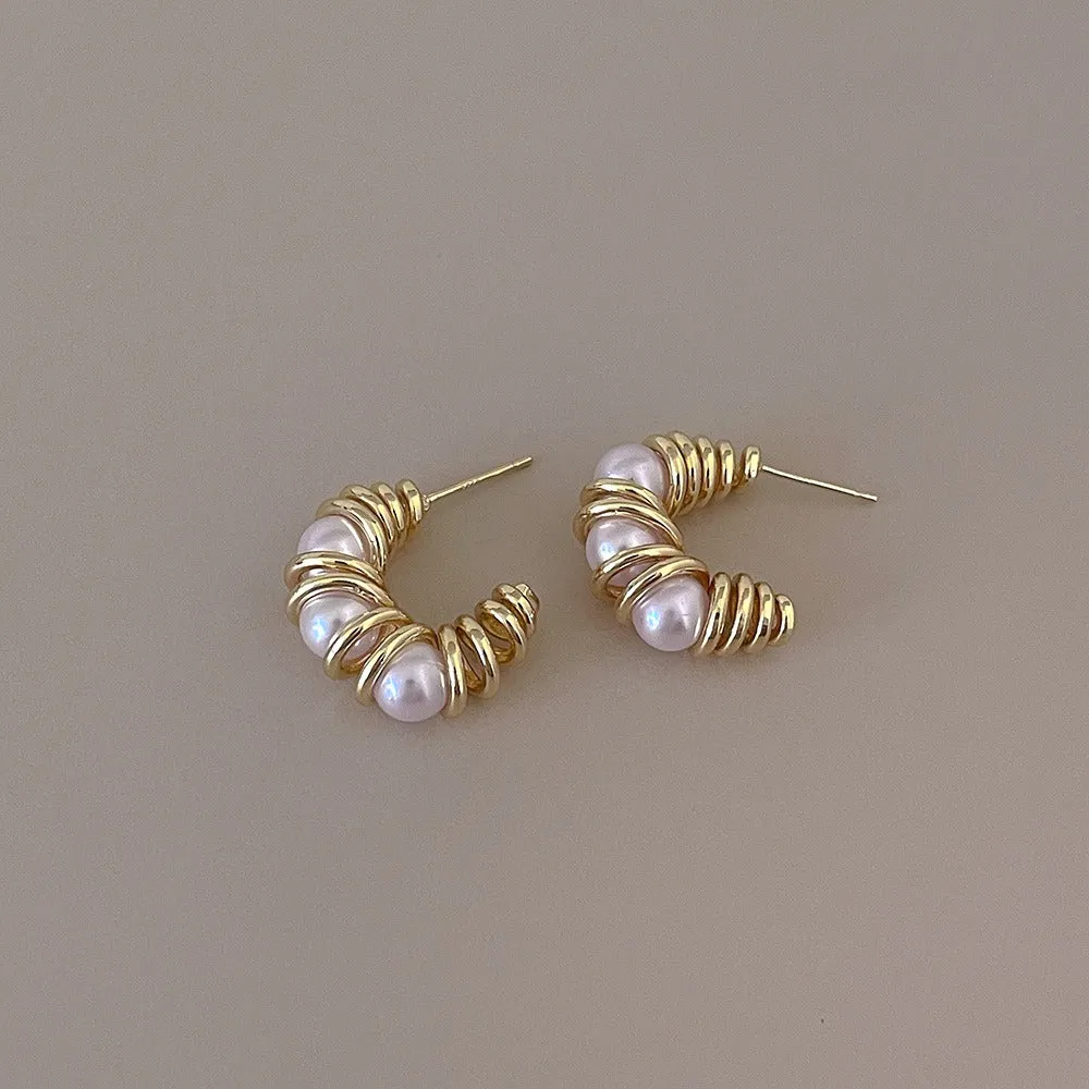 Pre Order: Pearl Metal Twisted Line Earrings