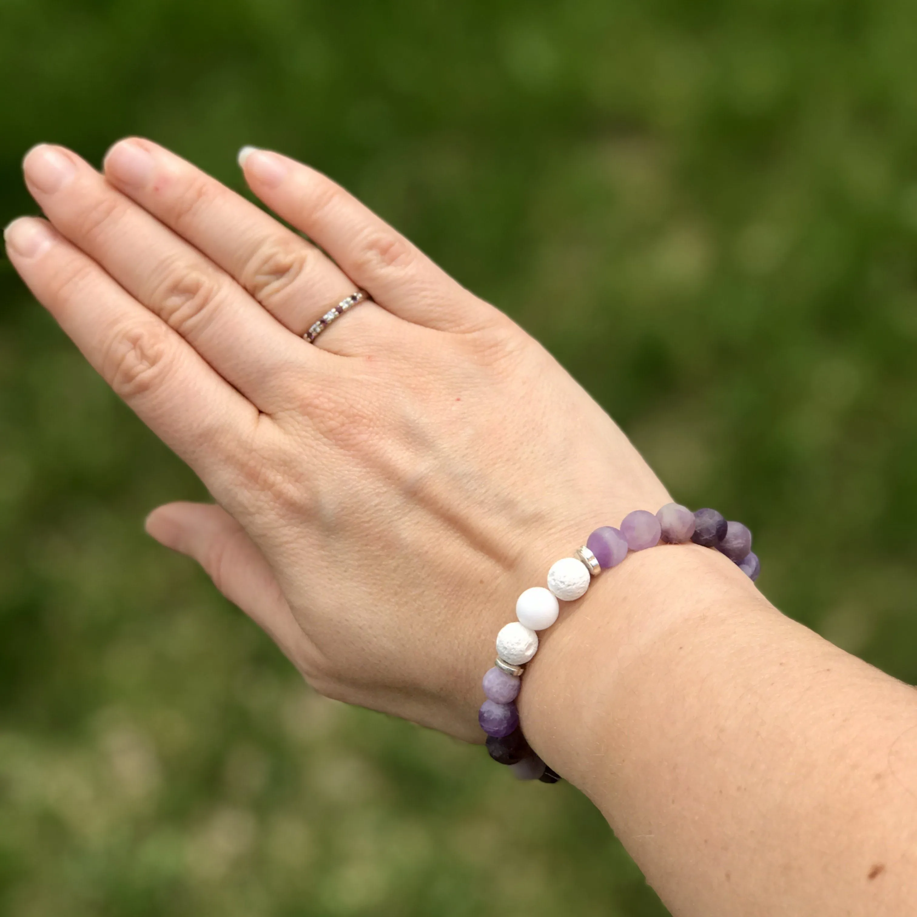 Purple Amethyst & White Lava Gemstone Bracelets