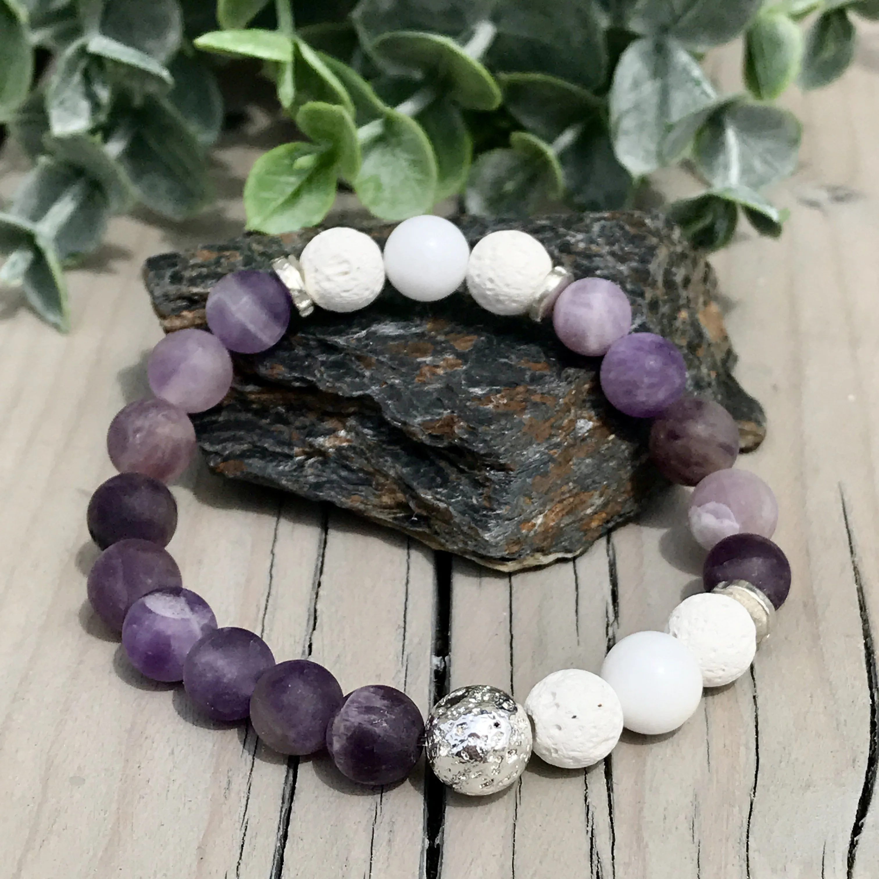 Purple Amethyst & White Lava Gemstone Bracelets