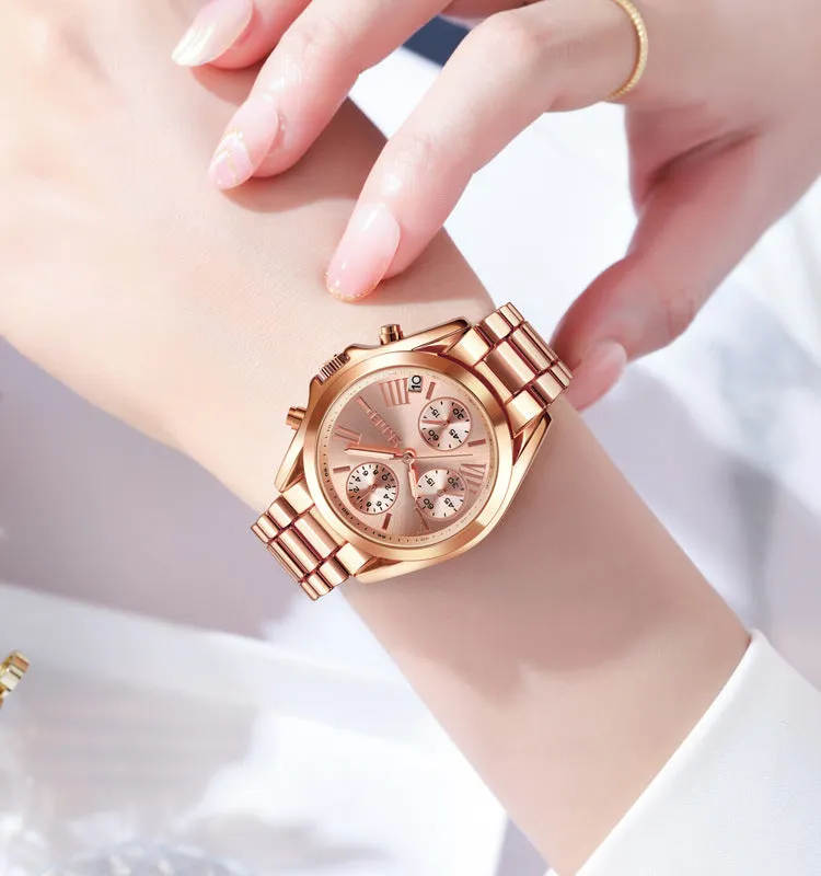 Quartz Watch Three-Eye Dial Timing Seconds Women's Watch Multi-Function Women's Business Watch