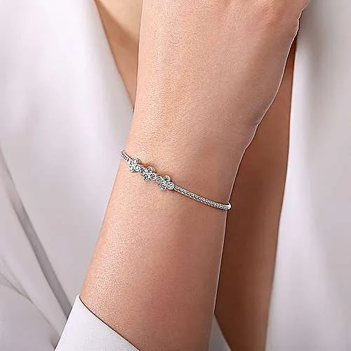 Quatrefoil Bead Cuff Diamond Bracelet in 14K White Gold