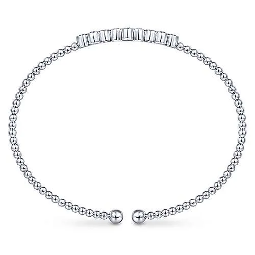 Quatrefoil Bead Cuff Diamond Bracelet in 14K White Gold