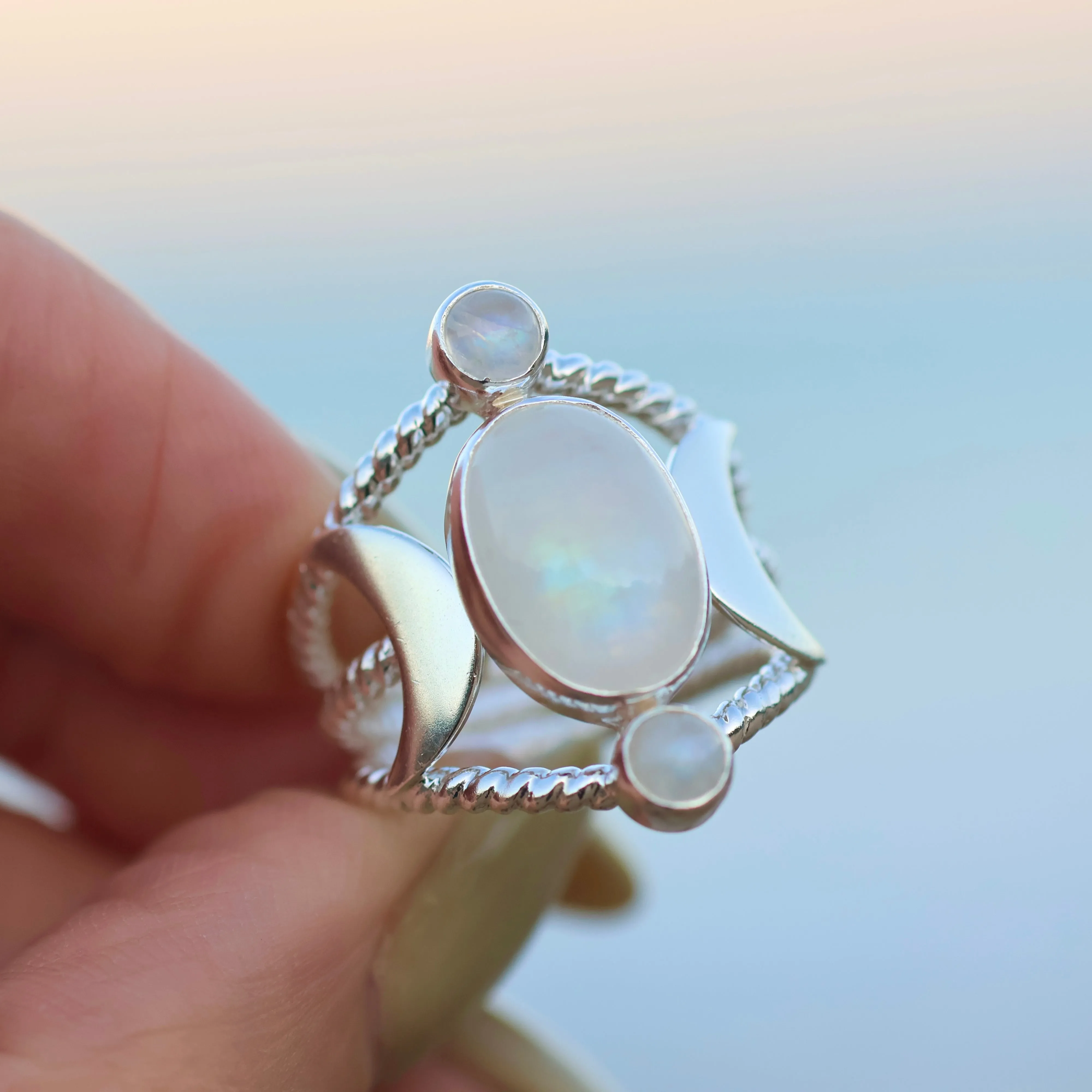 Raina Sterling Silver Rainbow Moonstone Ring