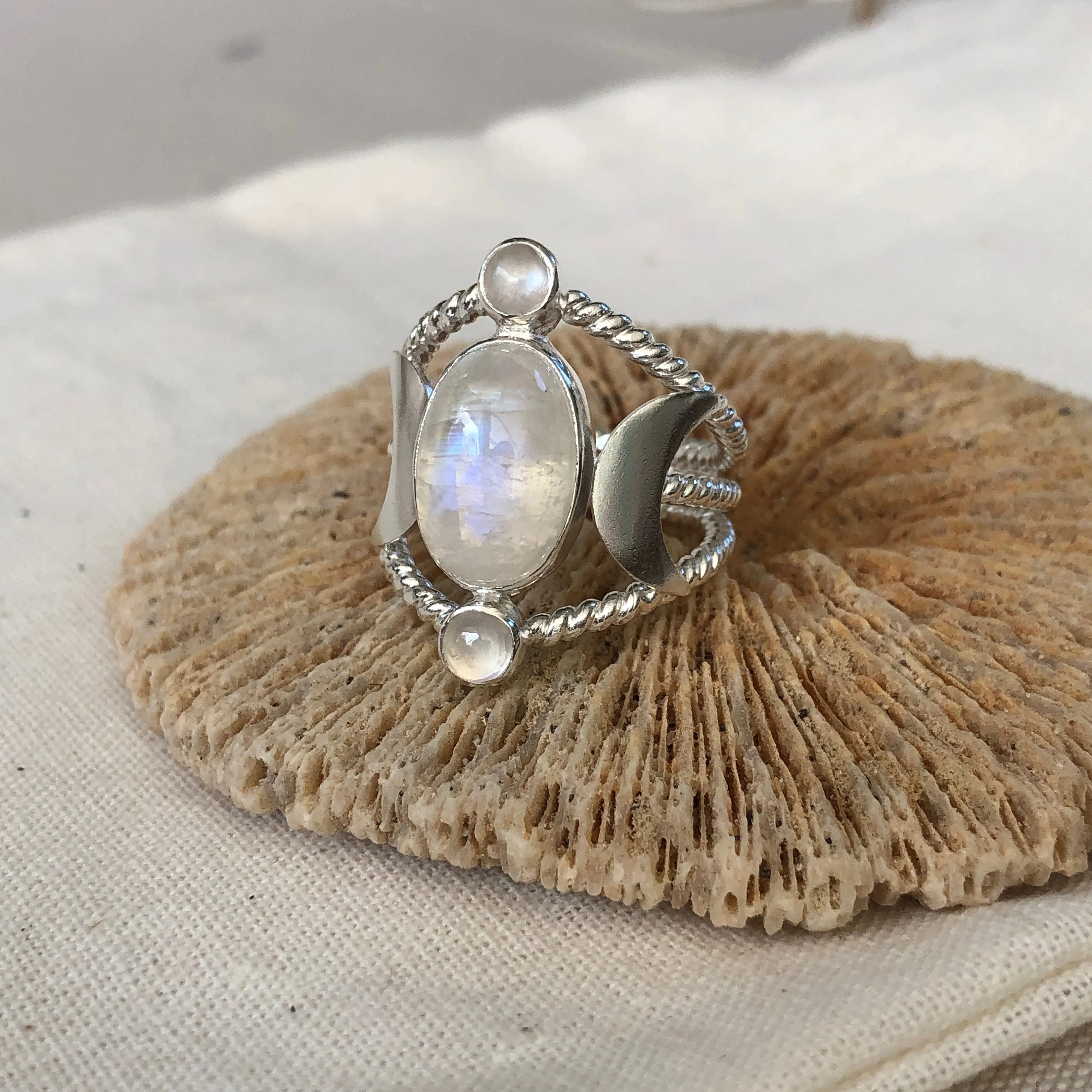 Raina Sterling Silver Rainbow Moonstone Ring