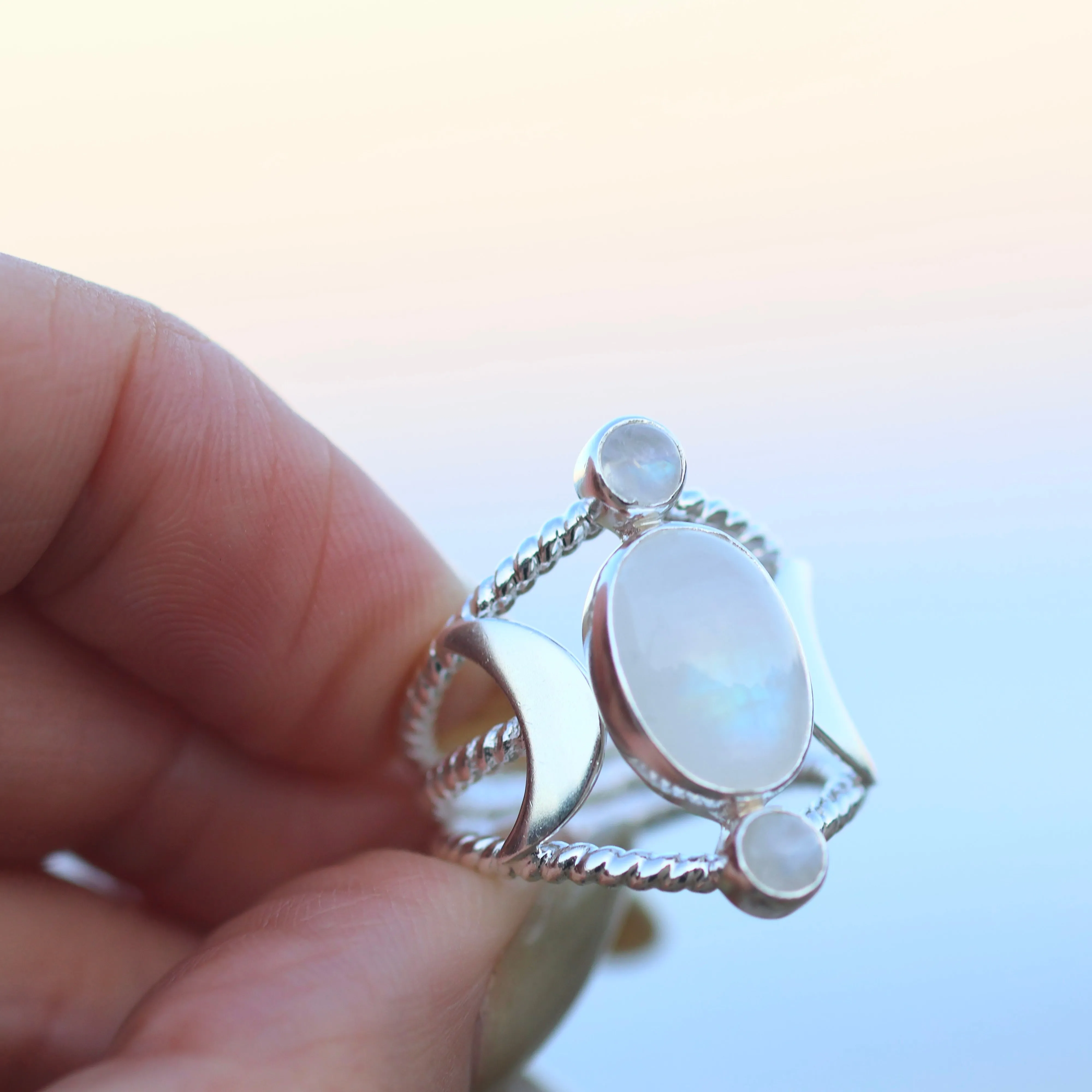 Raina Sterling Silver Rainbow Moonstone Ring