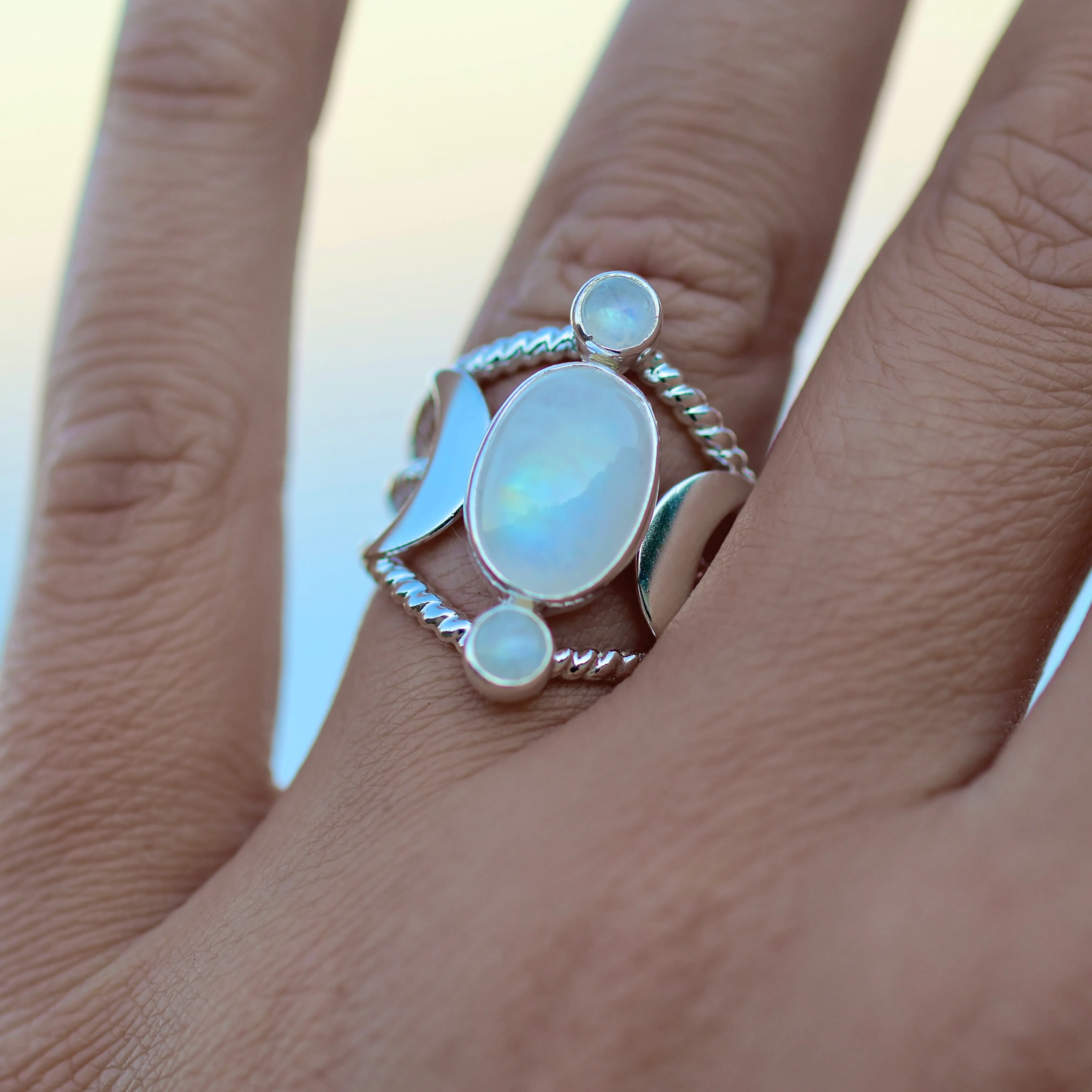 Raina Sterling Silver Rainbow Moonstone Ring