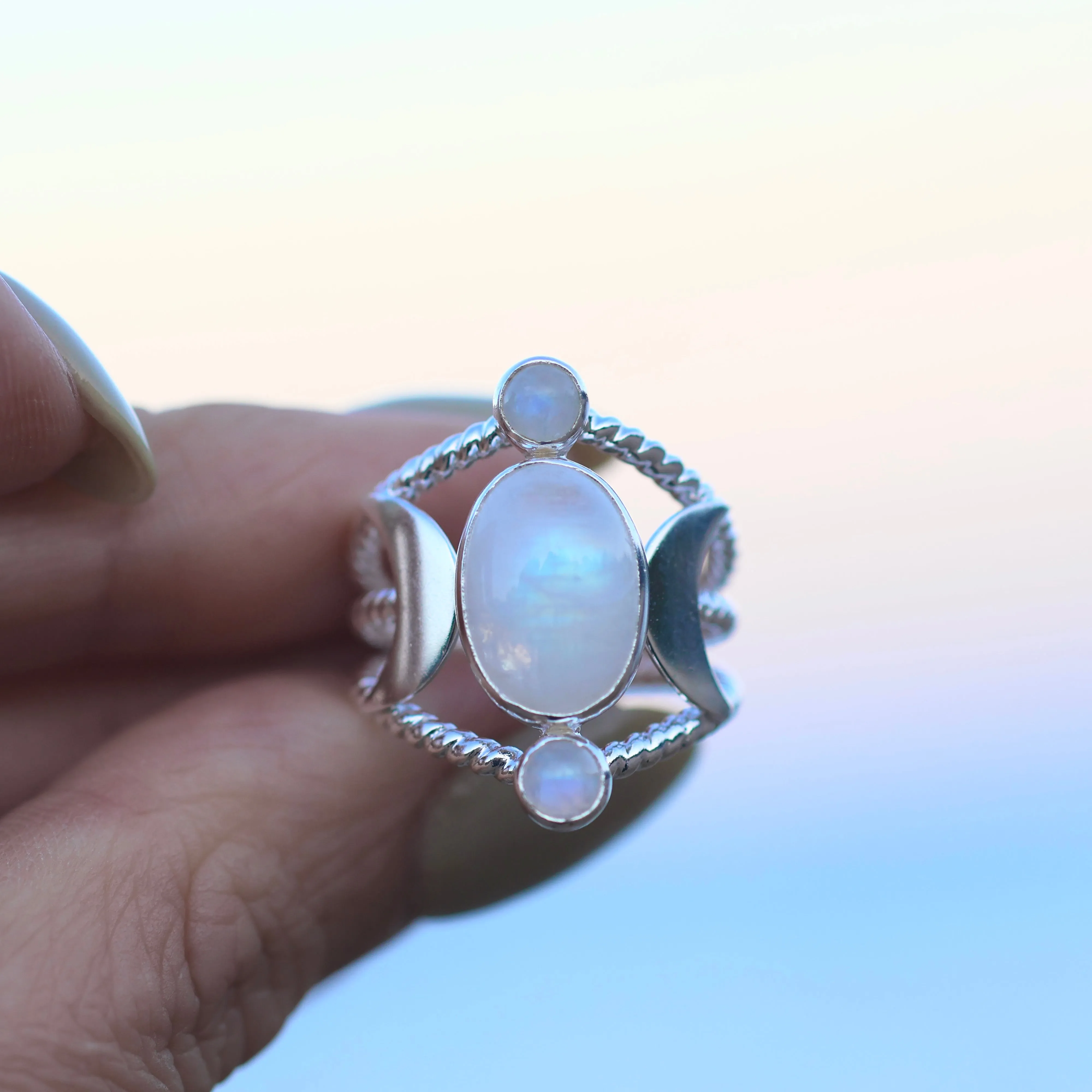 Raina Sterling Silver Rainbow Moonstone Ring