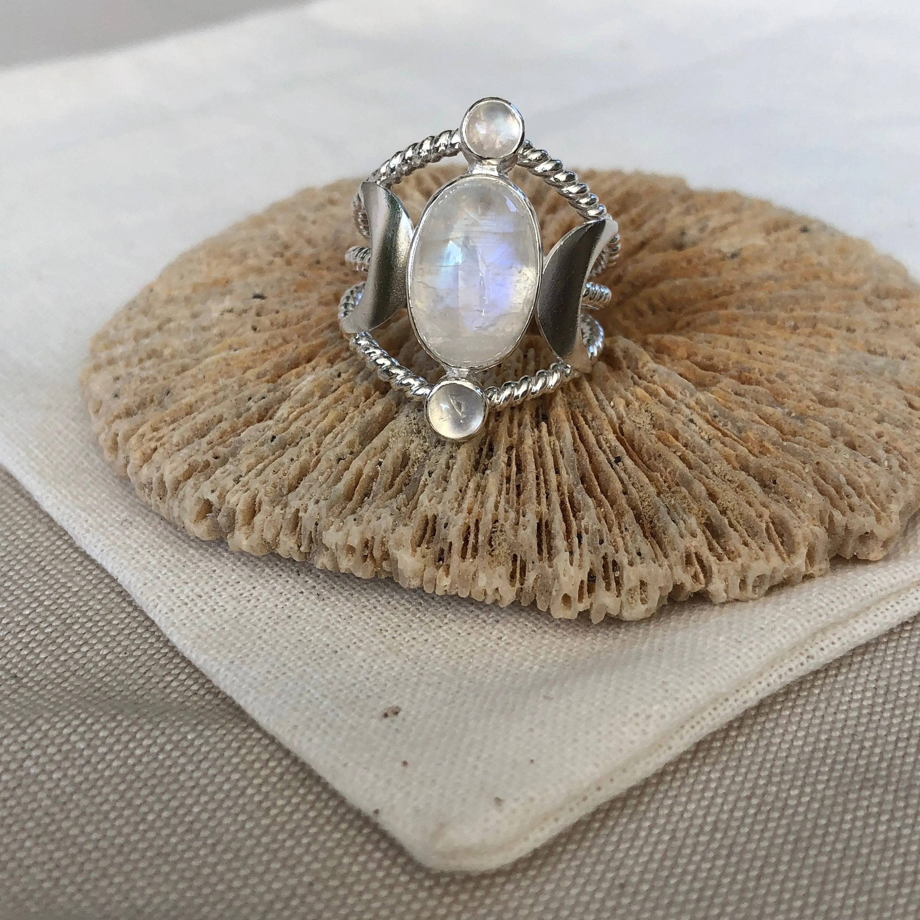 Raina Sterling Silver Rainbow Moonstone Ring