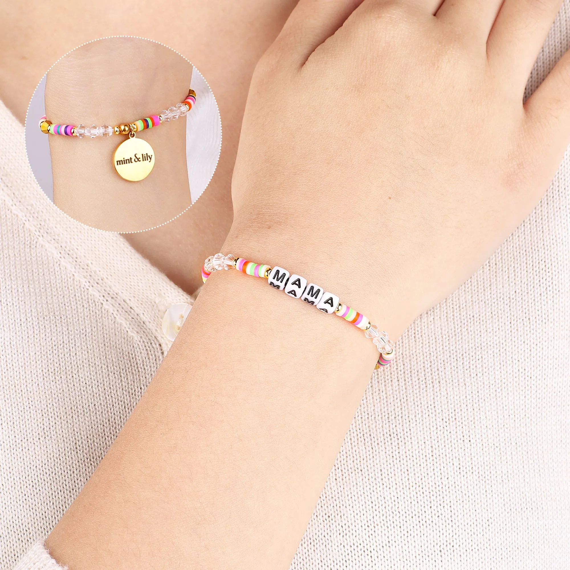 Rainbow Disc Bead Bracelet for Mom & Grandma