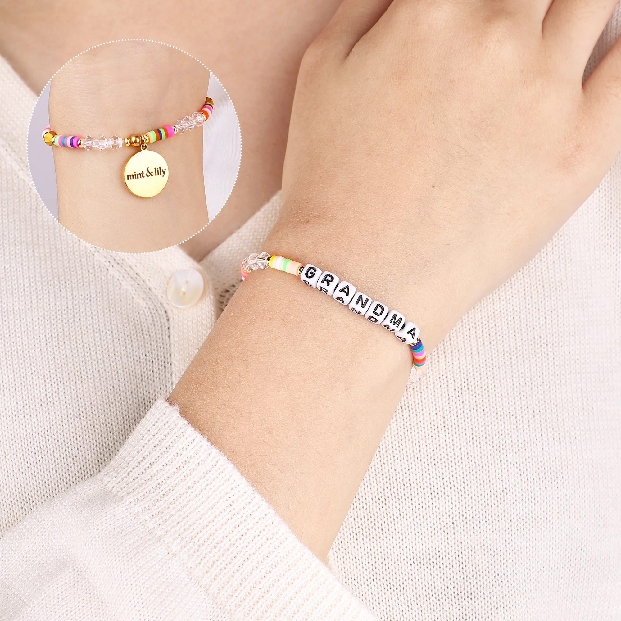 Rainbow Disc Bead Bracelet for Mom & Grandma