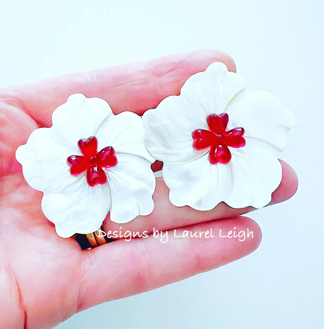 Red & White MOP Floral Studs - Large