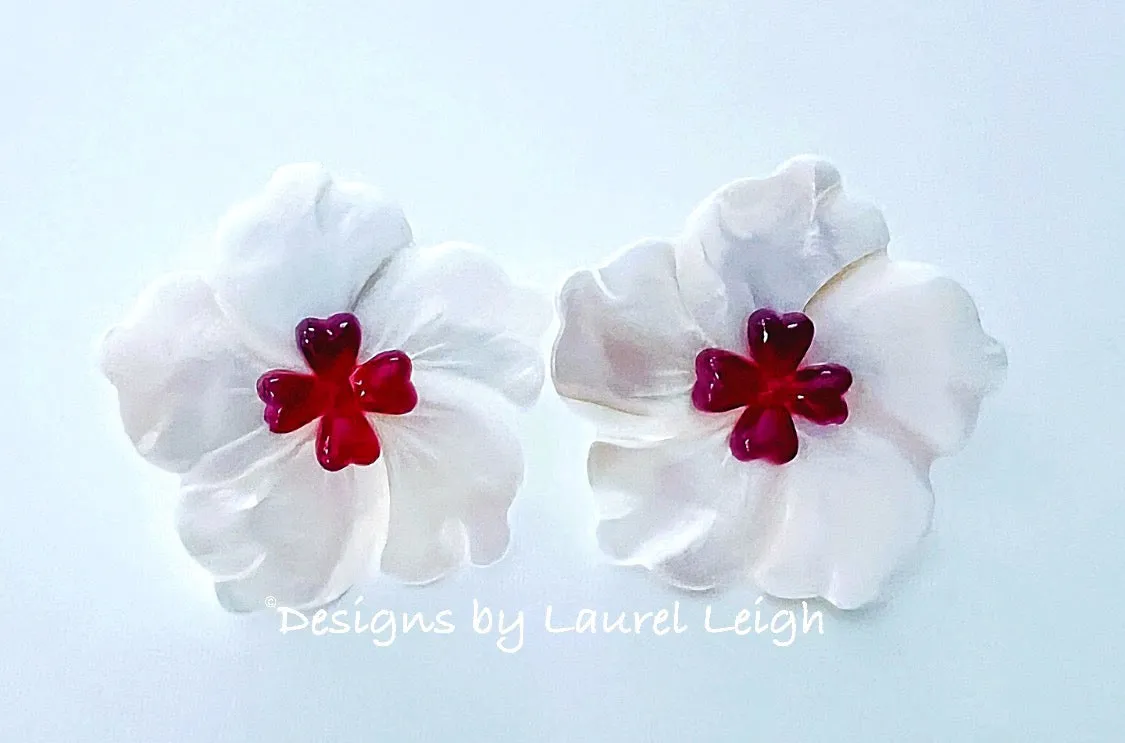 Red & White MOP Floral Studs - Large