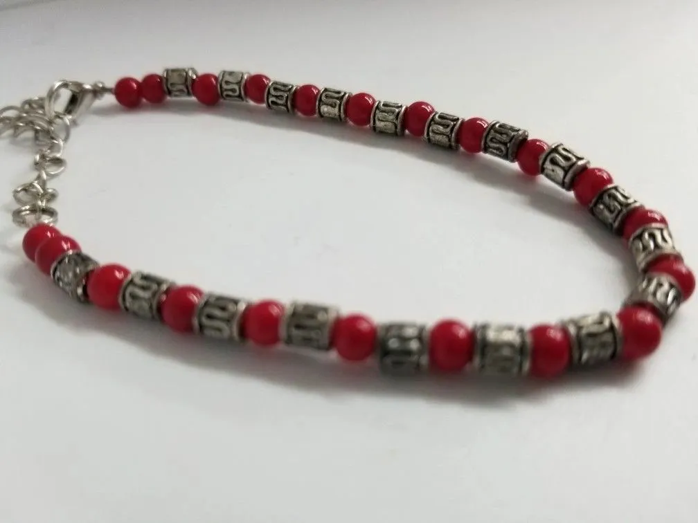 Red Bead Charm Bracelet