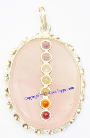 Rose Quartz round shaped pendant with Chakra beads