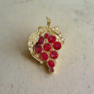 Ruby Red Bunch of Grapes Vintage Brooch