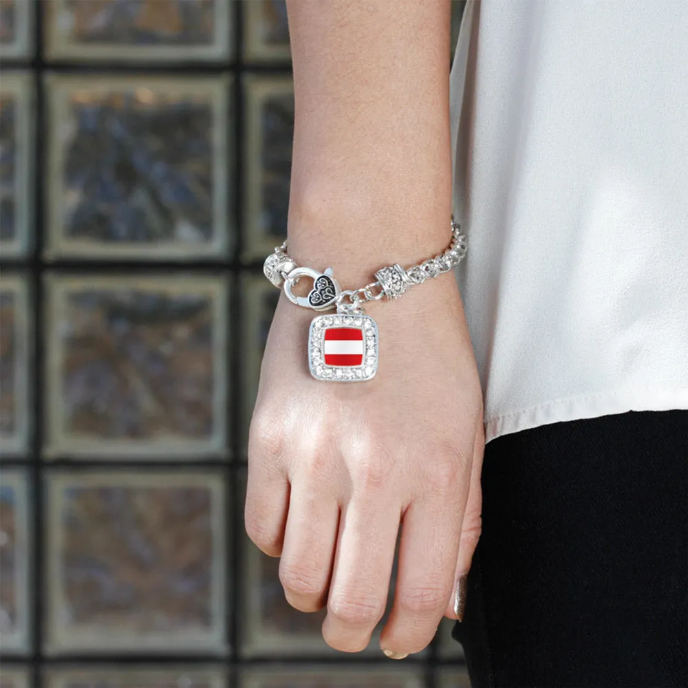 Silver Austria Flag Square Charm Braided Bracelet