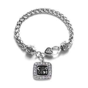 Silver Coexist Square Charm Braided Bracelet