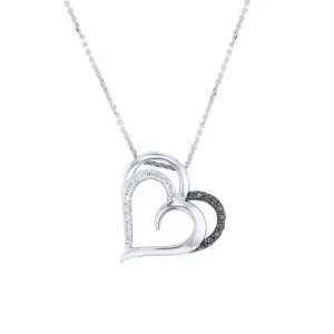 Silver Entwined Love Black and White Heart Diamond Necklace