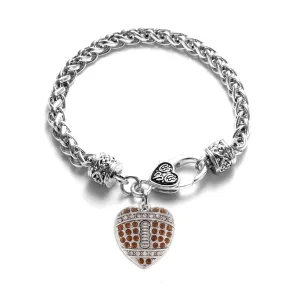 Silver Football Heart Charm Braided Bracelet