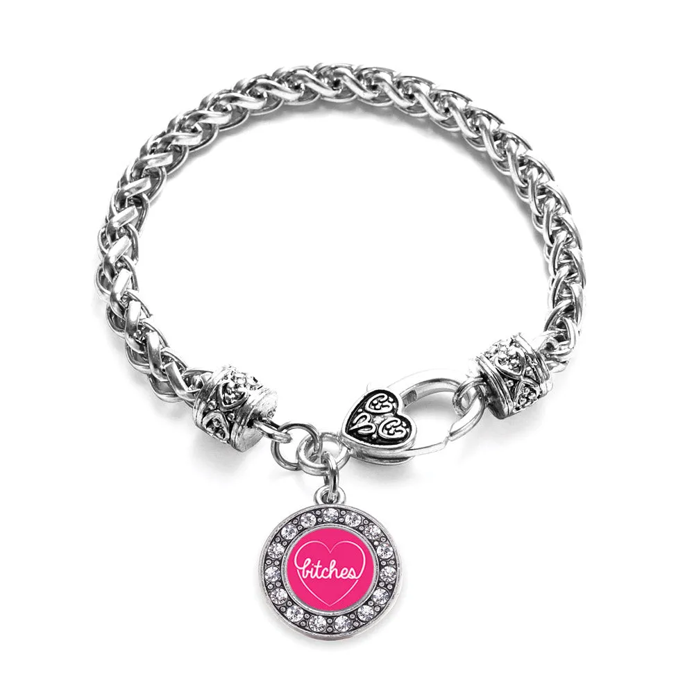 Silver Heart Bitches Circle Charm Braided Bracelet