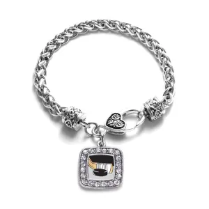 Silver Hockey Square Charm Braided Bracelet