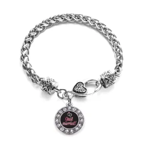 Silver Just Married Circle Charm Braided Bracelet