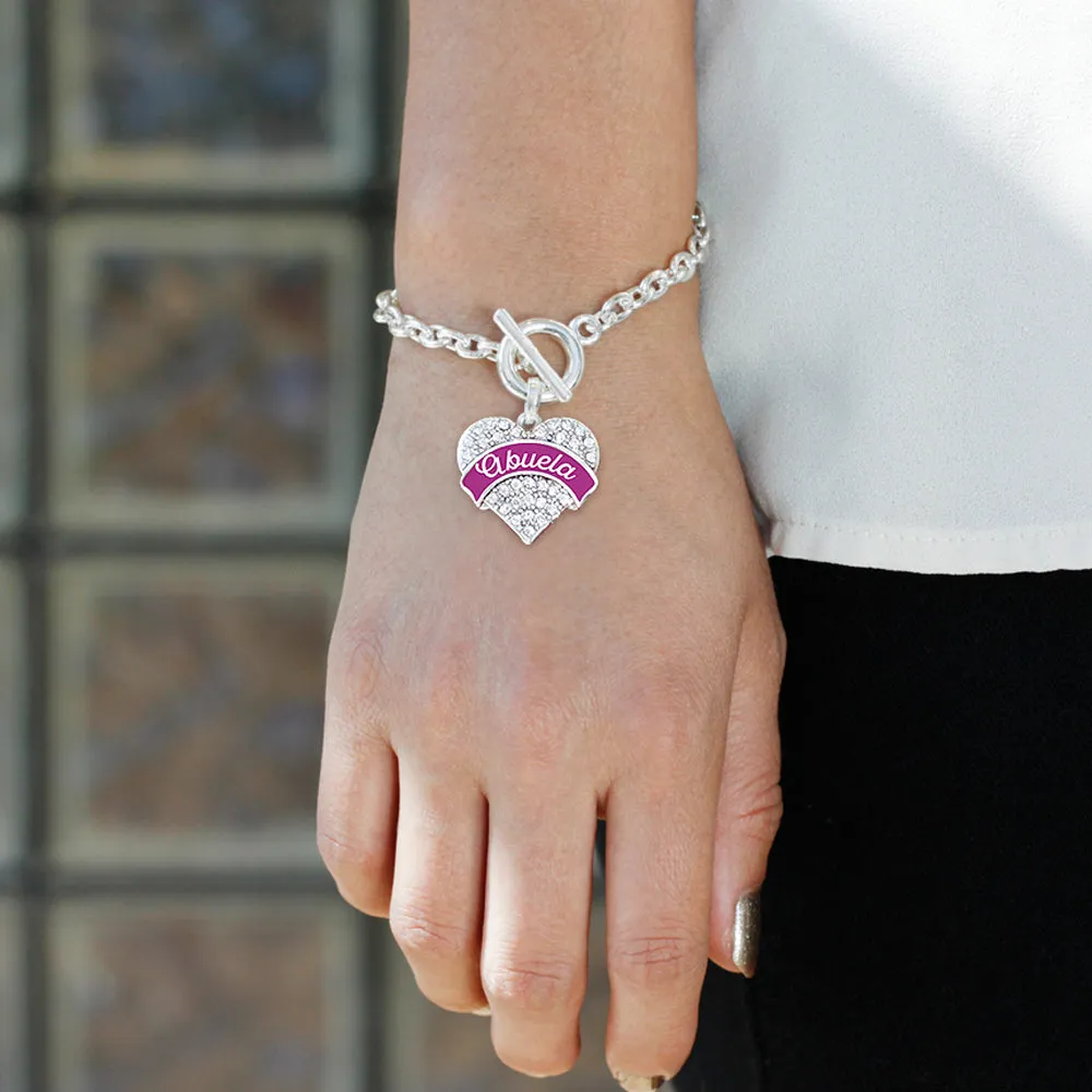 Silver Magenta Abuela Pave Heart Charm Toggle Bracelet