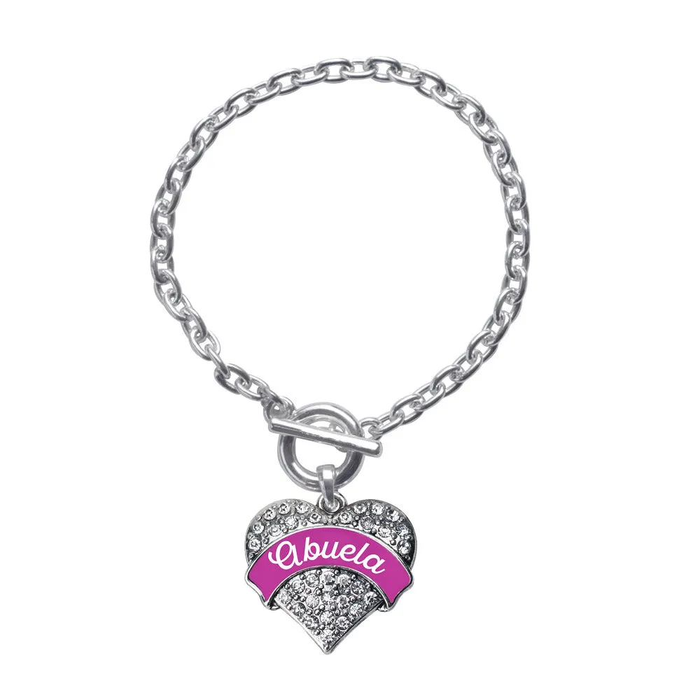 Silver Magenta Abuela Pave Heart Charm Toggle Bracelet