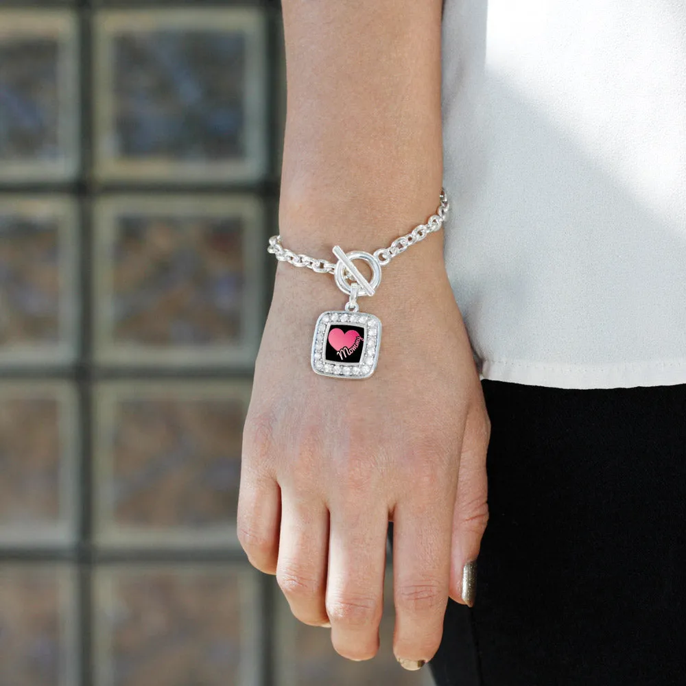 Silver Mommy Square Charm Toggle Bracelet